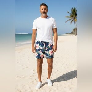 Calvin Klein Blue Floral Tropical Hawaiian Swim Trunks Quick Dry Size Small NWOT